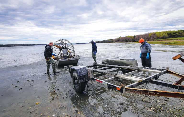 Launching an airboat in Maquoit Bay.
