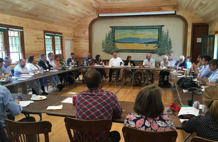 State and community leaders take part in a roundtable discussion on broadband in Maine following the ribbon cutting on the Cranberry Isles in July.