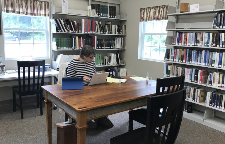 A patron takes advantage of the high speed Internet at Waldoboro Library.