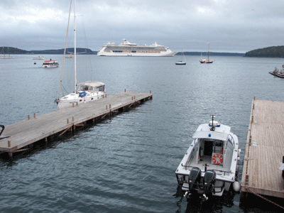 A cruise ship anchored off Bar Harbor’s town landing. FILE PHOTO: TOM GROENING