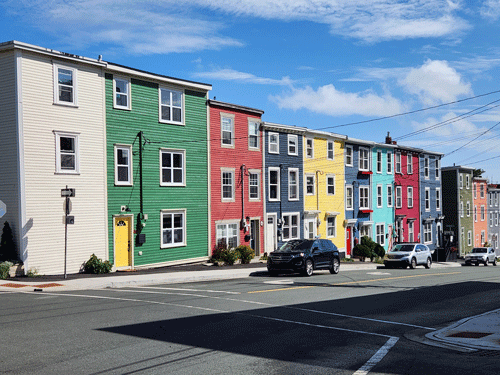 A St. John’s streetscape shows the bright colors locals favor.