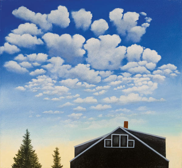 Sylvia Alberts, “Eider Duck and Clouds, Fish Beach” (1999), oil on canvas, 24 x 26 in. COLLECTION OF SARAH WEBB/COURTESY MONHEGAN MUSEUM OF ART AND HISTORY