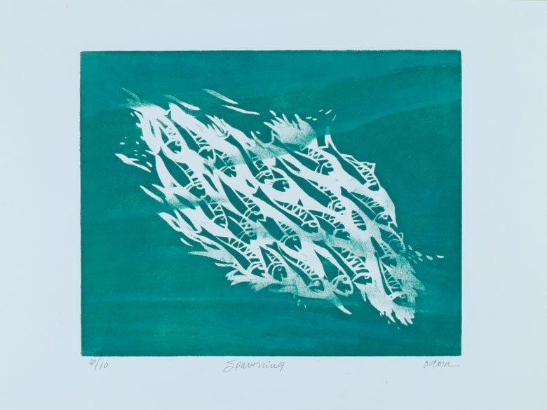 Frankie Odom, “Spawning,” ca. 2009, ink print embossment on paper, 11 x 14½ in. COLLECTION OF THE FAMILY OF FRANKIE ODOM//COURTESY MONHEGAN MUSEUM OF ART AND HISTORY