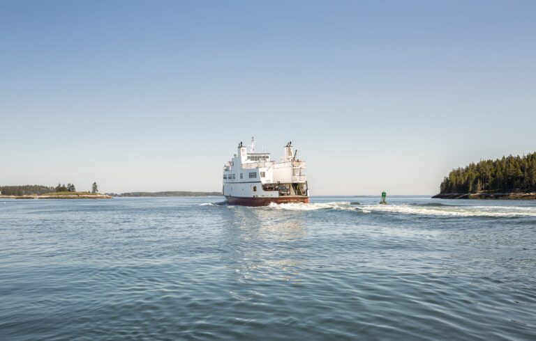 ferry photographed from behind