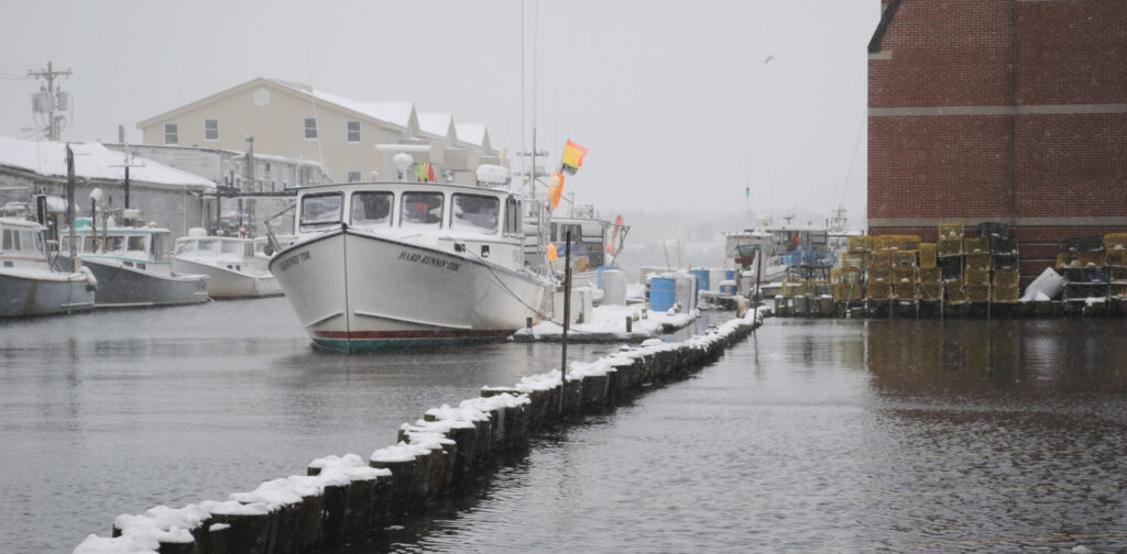 a flooded dock in a harbor