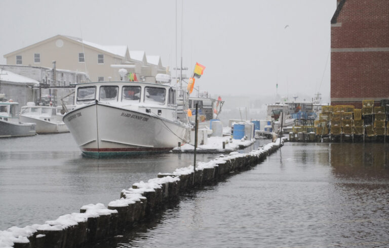 a flooded dock in a harbor