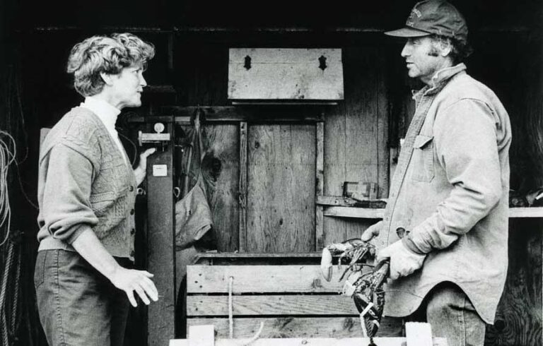 Chellie Pingree talks with North Haven boatyard owner Foy Brown, 1996.