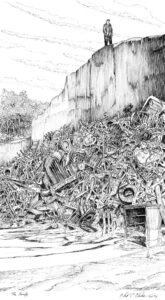 illustration of man standing above a pile of trash