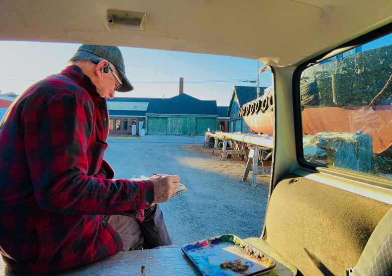 David Dewey working on site in Rockland. PHOTO: COURTESY OF ARTIST