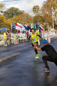 Men's marathon champion Louis Luchini approaches the finish line.