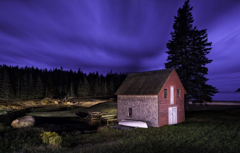 red building photographed at night