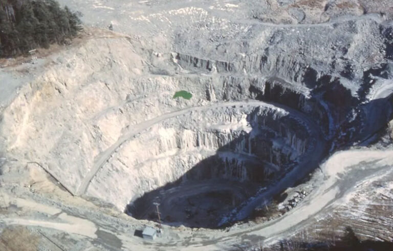 An aerial view of the Callahan Mine taken in the 1970s. The mine property is now a pond.