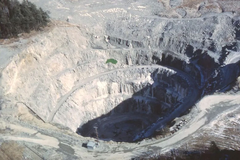 An aerial view of the Callahan Mine taken in the 1970s. The mine property is now a pond.