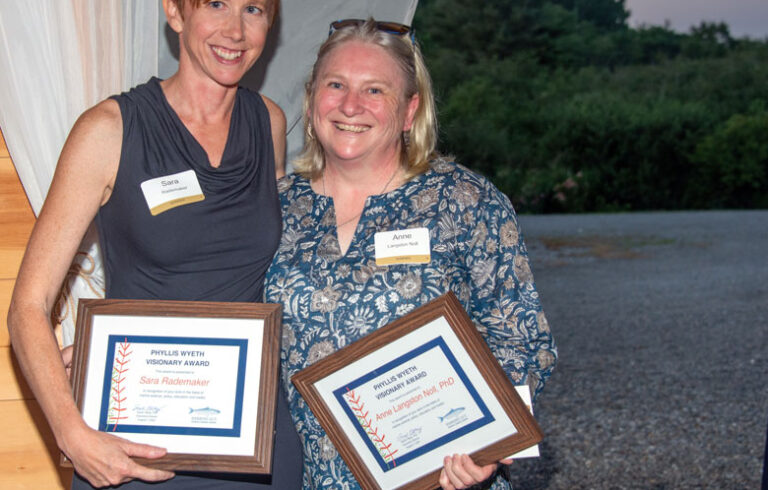 Sara Rademaker, left, and Anne Langston Noll, winners of the Phyllis Wyeth Visionary Award.