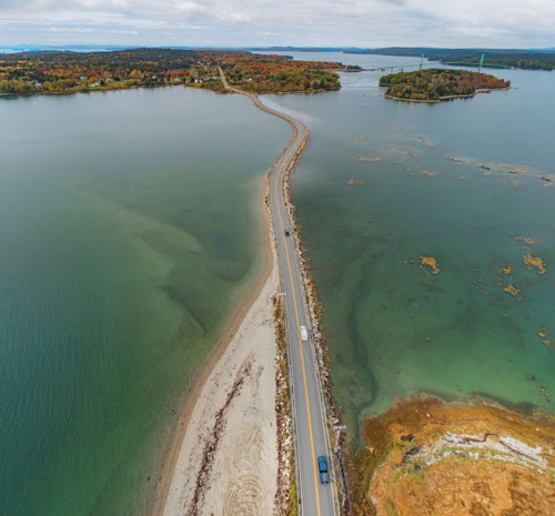 An aerial view of the Deer Isle Causeway. PHOTO: JACK SULLIVAN