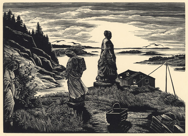 Pauline Inman, Abandoned Quarry, ca. 1956, wood engraving. COURTESY TIDES INSTITUTE AND MUSEUM OF ART, EASTPORT.