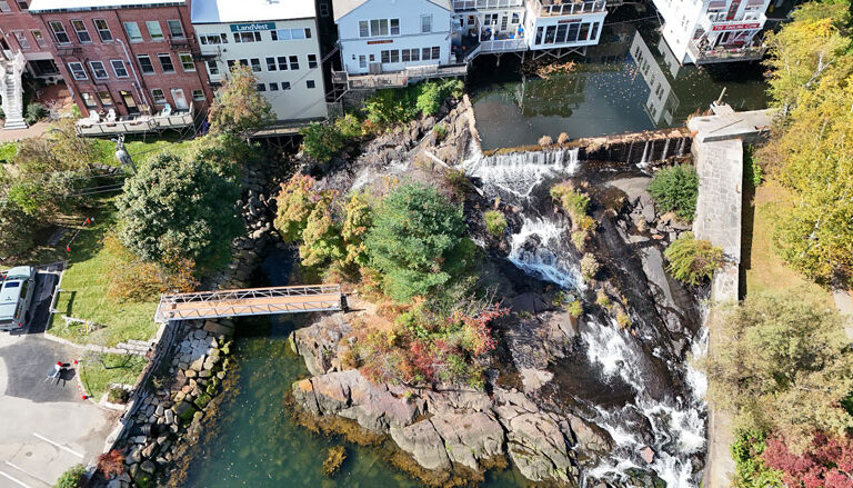 An aerial view of Camden’s waterfront shows Montgomery Dam. PHOTO: TODD ANDERSON